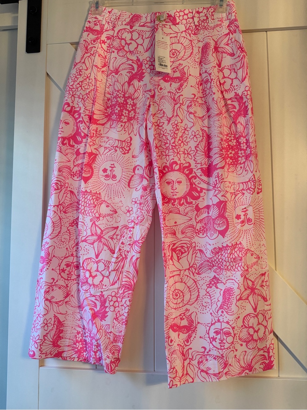 NWT LIlly Pulitzer Mandalay Bay Crop Wide Leg Pants Cherry Blossom Pink Fleur de
